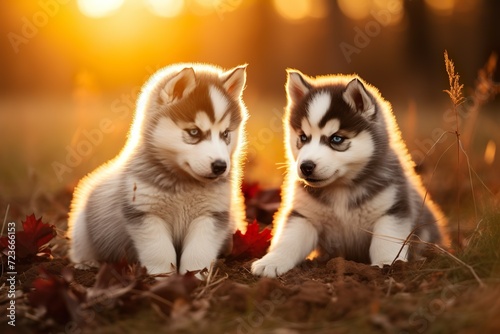 cute husky dog against blurry background