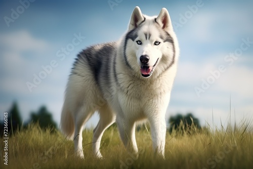 cute husky dog against blurry background