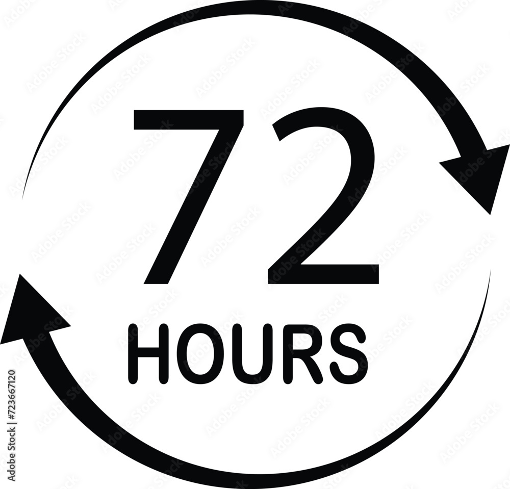 72 hours icon. 72 h sign. 72 hours service symbol. flat style. 72 hours icon. 72 h sign. 72 hours service symbol. flat style.
