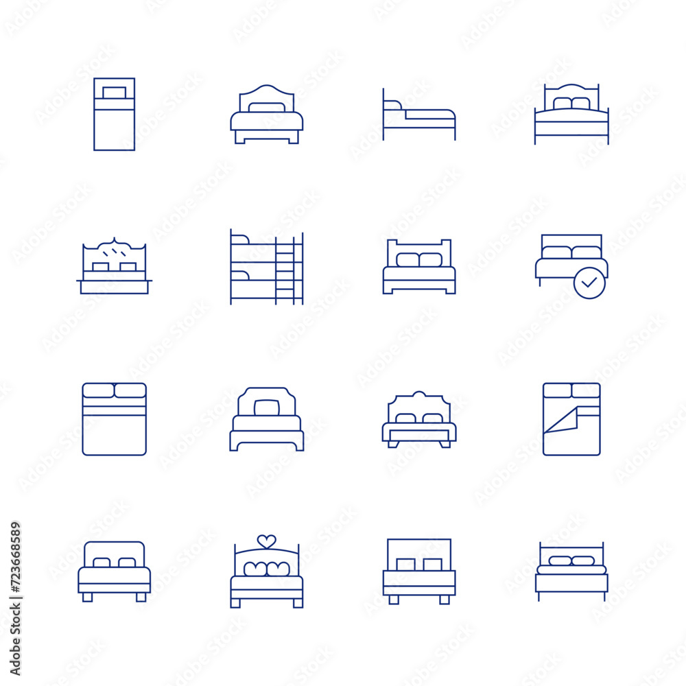 Bedroom line icon set on transparent background with editable stroke. Containing singlebed, bed, doublebed, bunkbed, rest.