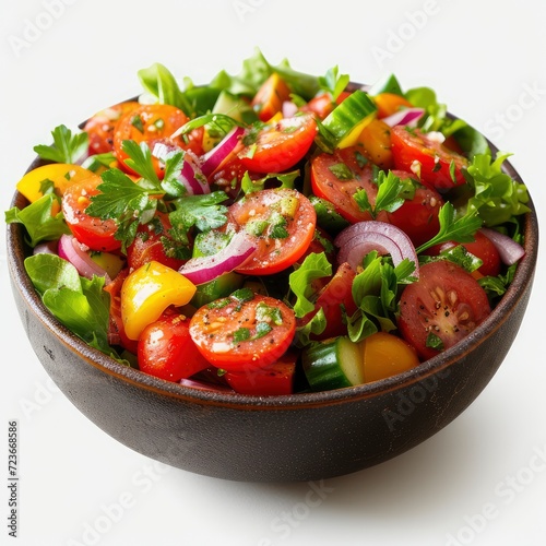 Vegetable Salad Closeup Serviced Table On White Background, Illustrations Images