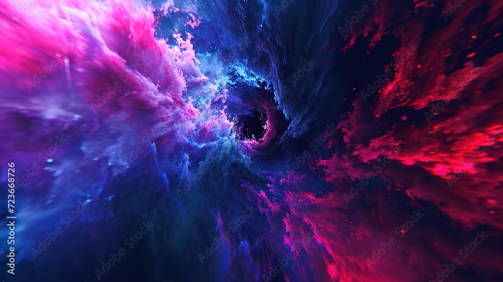 A captivating abstract image showcasing a cosmic vortex swirling with intense pink and blue hues, resembling a celestial phenomenon. - obrazy, fototapety, plakaty 