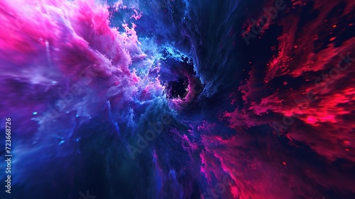 A captivating abstract image showcasing a cosmic vortex swirling with intense pink and blue hues, resembling a celestial phenomenon.