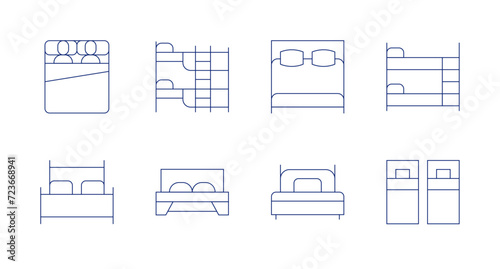 Bedroom icons. Editable stroke. Containing couple, bed, bunkbed, doublebed, bedroom.