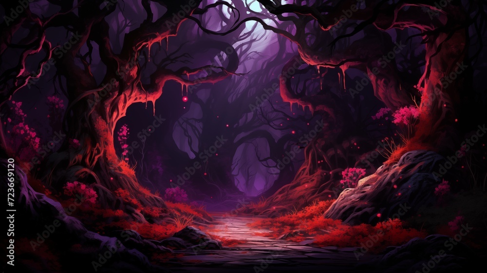 the path leading into the dark forest. Digital concept, illustration painting. the path leading into the dark forest. Digital concept, illustration painting.