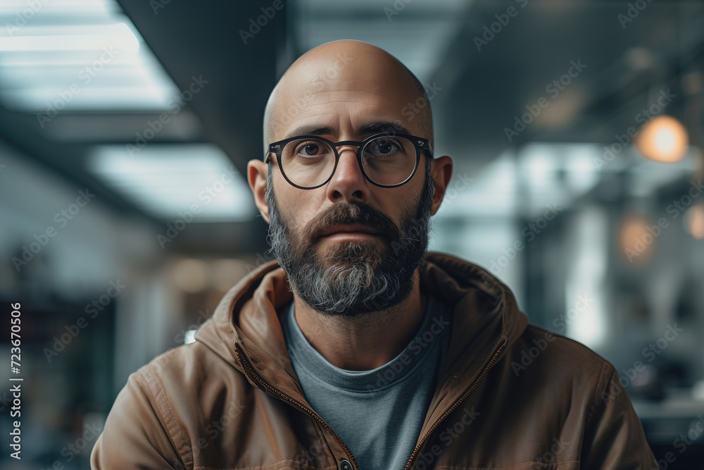 A distinguished man with a rugged beard and glasses stands in front of a grand building, his face lined with wisdom and his eyes framed by stylish eyewear A distinguished man with a rugged beard and glasses stands in front of a grand building, his face lined with wisdom and his eyes framed by stylish eyewear