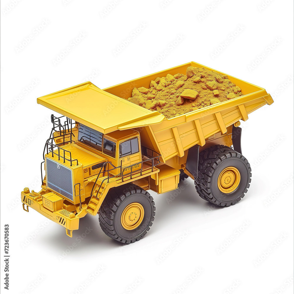 A miniature yellow truck, its tires caked with dirt, sits atop a pile of legos, a testament to the imagination and adventure of childhood play