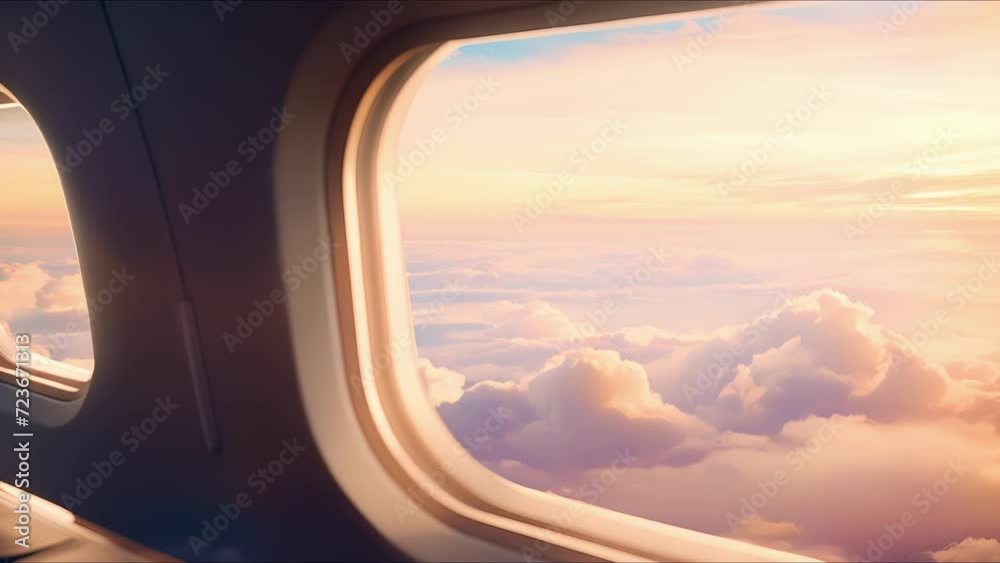 The window of the private jet frames a stunning sunrise, providing a serene and peaceful ambiance as passengers soar above the clouds and leave the chaos of the world below. The window of the private jet frames a stunning sunrise, providing a serene and peaceful ambiance as passengers soar above the clouds and leave the chaos of the world below.