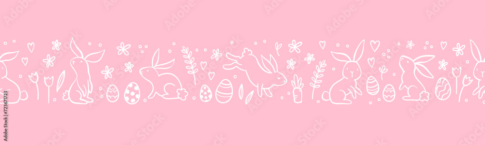 Cute hand drawn Easter horizontal seamless pattern with bunnies ...