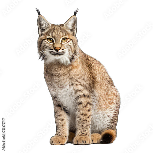 Front view of bobcat cat isolated on white background 