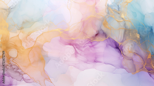 Pastel color alcohol ink pattern, soft tone, gold lace © Chloe