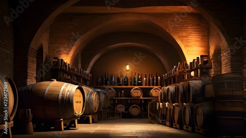 wine barrels in cellar photo