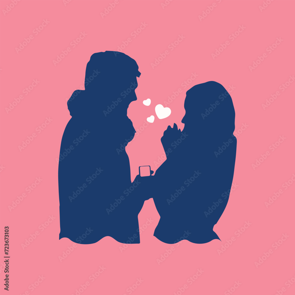 Marriage proposal composition with a silhouette style