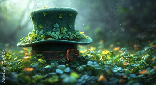 St. Patrick's Day-themed Leprechaun Hat with Clover Leaves Generative AI photo