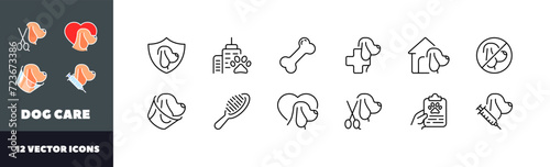 Dog care icon set. Linear style