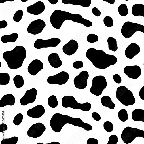 Vector cow pattern seamless background, Black irregular patches on white backdrop. photo