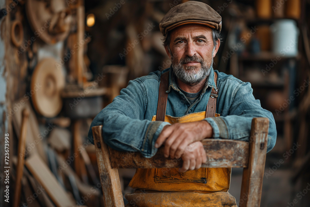 Carpenter restoring a wooden chair Carpenter restoring a wooden chair