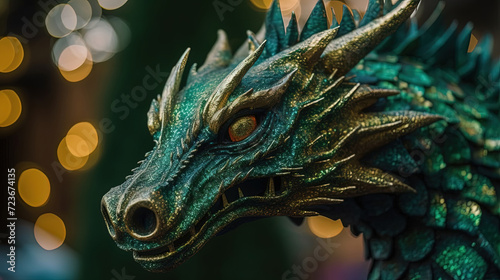 Emerald Guardian  A Captivating Close Up of a Enigmatic Green Dragon Statue