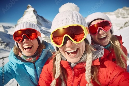 happy friends having fun in the snow