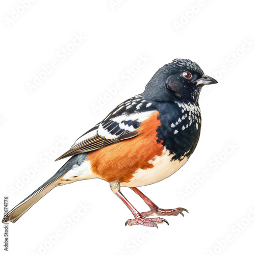 spotted towhee bird isolated on white photo