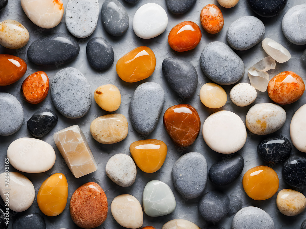 Colorful pebbles background. Top view, flat lay. Colorful pebbles background. Top view, flat lay.