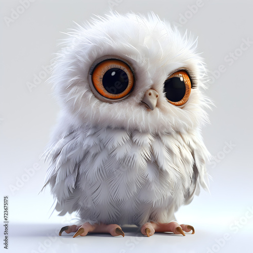 An adorable 3D rendering of a cartoon-style baby owl