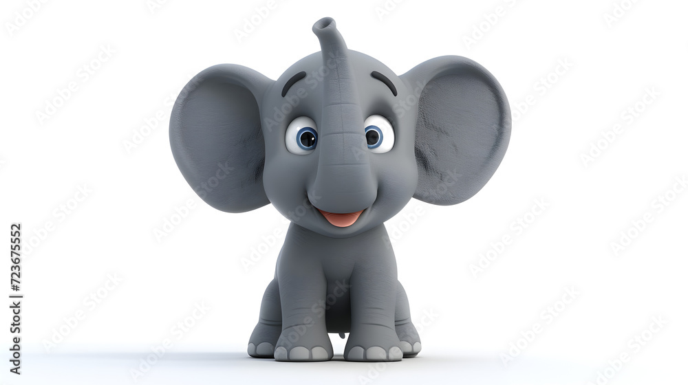 An endearing 3D character design of a baby elephant in cartoon style An endearing 3D character design of a baby elephant in cartoon style