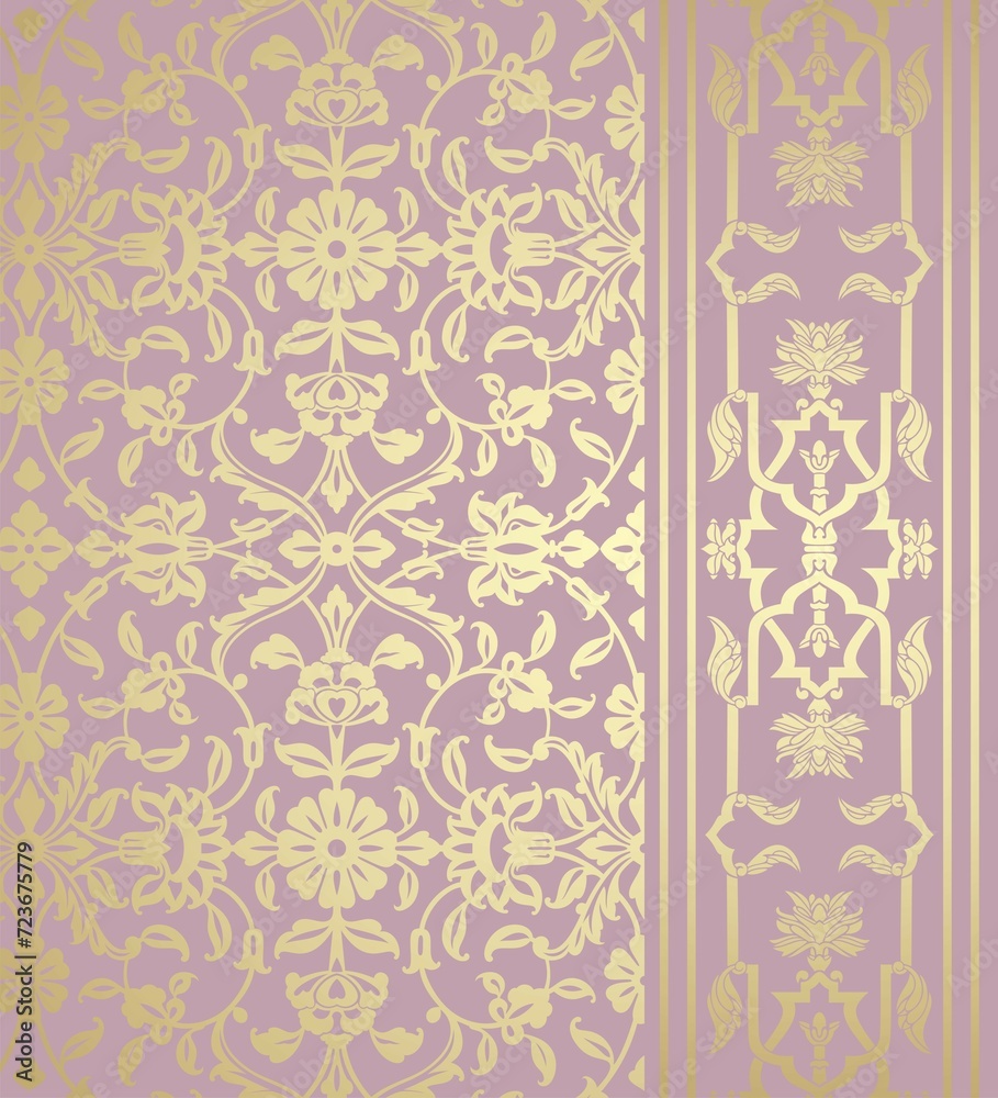 wedding card design, traditional paisley floral pattern , royal India	