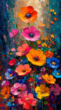 Oil painting of flowers. Abstract art background. Colorful flowers.