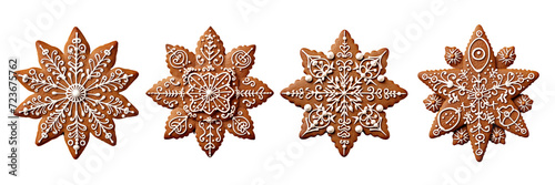 Set of a Gingerbread Christmas snowflake star Santa man tree cookie biscuit a Transparent Background
