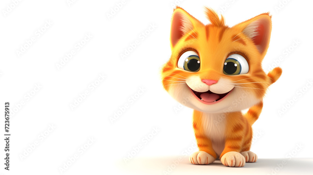 A charming 3D rendering of a smiling cartoon-style kitten A charming 3D rendering of a smiling cartoon-style kitten
