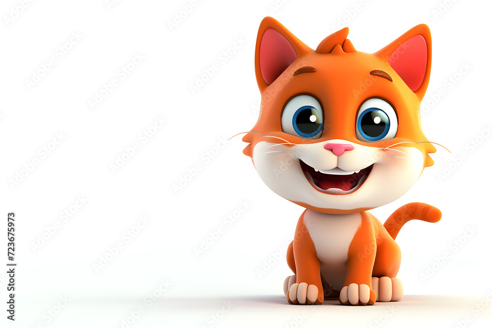 A charming 3D rendering of a smiling cartoon-style kitten A charming 3D rendering of a smiling cartoon-style kitten