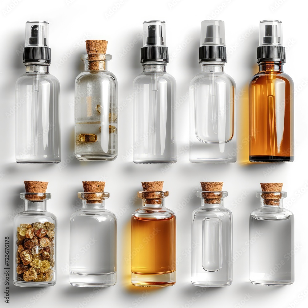 Set Travel Size Cosmetic Bottles On White Background, Illustrations Images