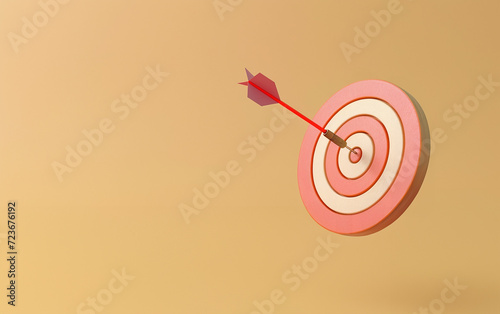 A colorful illustration of a classic dartboard with a single dart hitting the bullseye. Copy space for text.