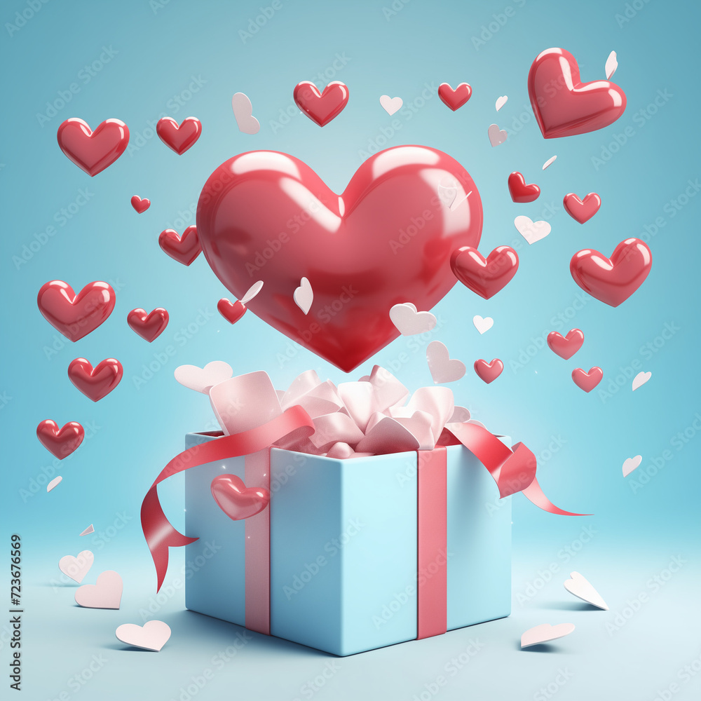A flurry of love-filled balloons and party supplies burst from the valentine-themed gift box, setting the scene for a joyous celebration of affection