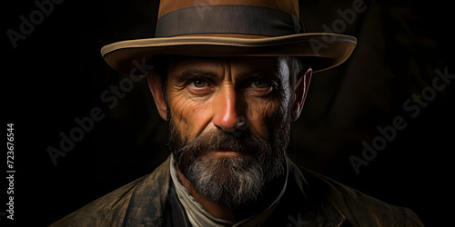Portrait of a Cowboy, With His Hat Against a Dark Background photo