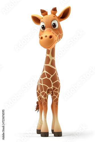 A lovable 3D character rendering of a baby giraffe in cartoon style