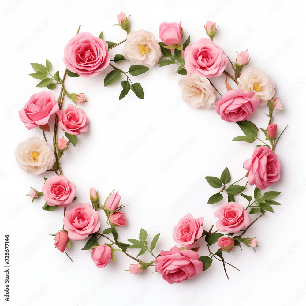 Delicate petals of pink and white roses intertwine in a romantic wreath, evoking the beauty and artistry of floral design for valentine's day