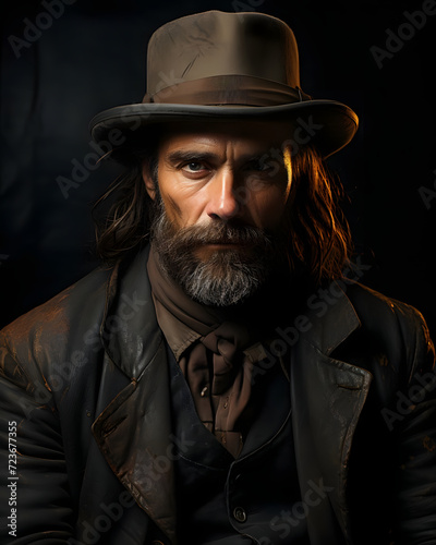 Portrait of a Cowboy, With His Hat Against a Dark Background