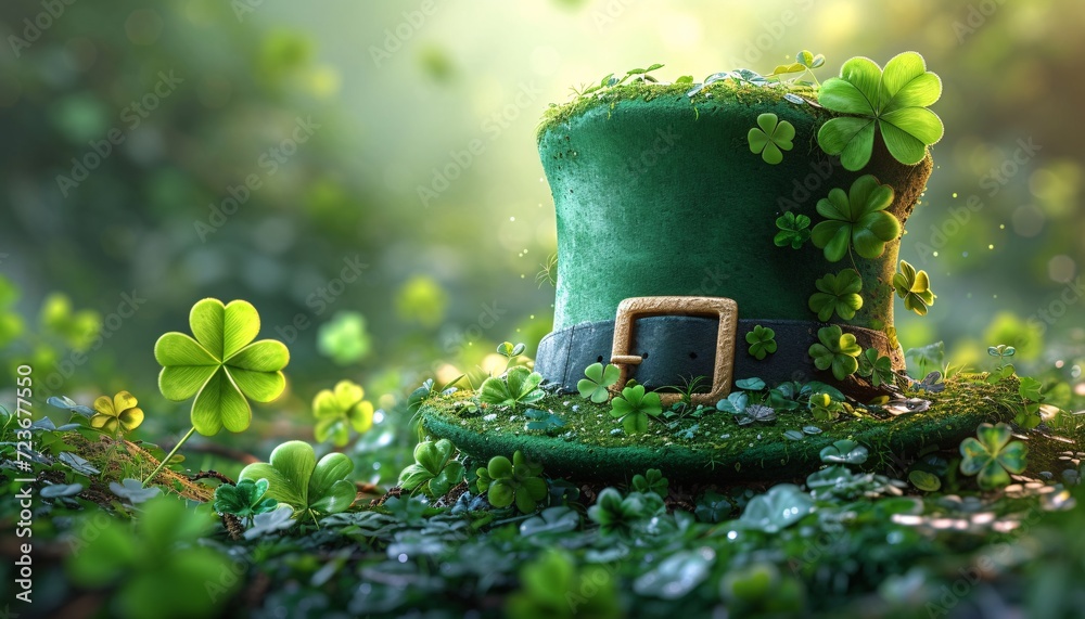 Obraz premium St. Patrick's Day-themed Leprechaun Hat with Shamrocks Generative AI