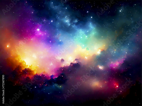 Cosmic space background with stars and nebula. Vector illustration.