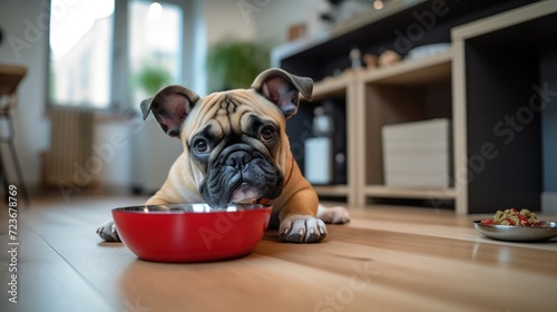 Pug Puppy with Food Bowl © StasySin