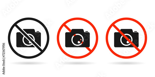 No camera symbol. Photo forbidden warning sign. Vector illustration.
