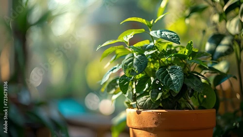 A closeup of a sensor embedded in a potted plant providing realtime data on the air quality and humidity levels in the surrounding area. photo