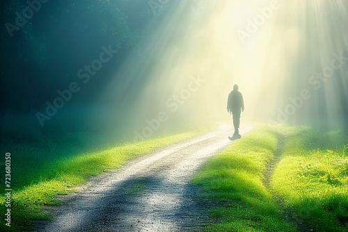 Man Road Nature Person Light Landscape Fog Alone Travel Male, Forest Silhouette Mist Outdoor Tree Foggy Misty Walk Lonely Countryside Mystery