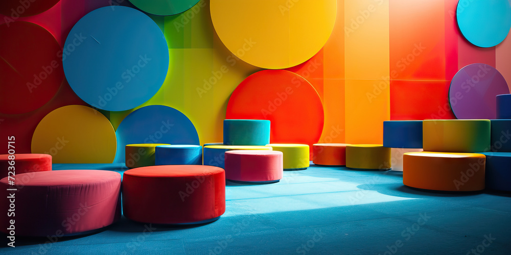 Fototapeta premium Colorful Circular couches Rainbow colors.
