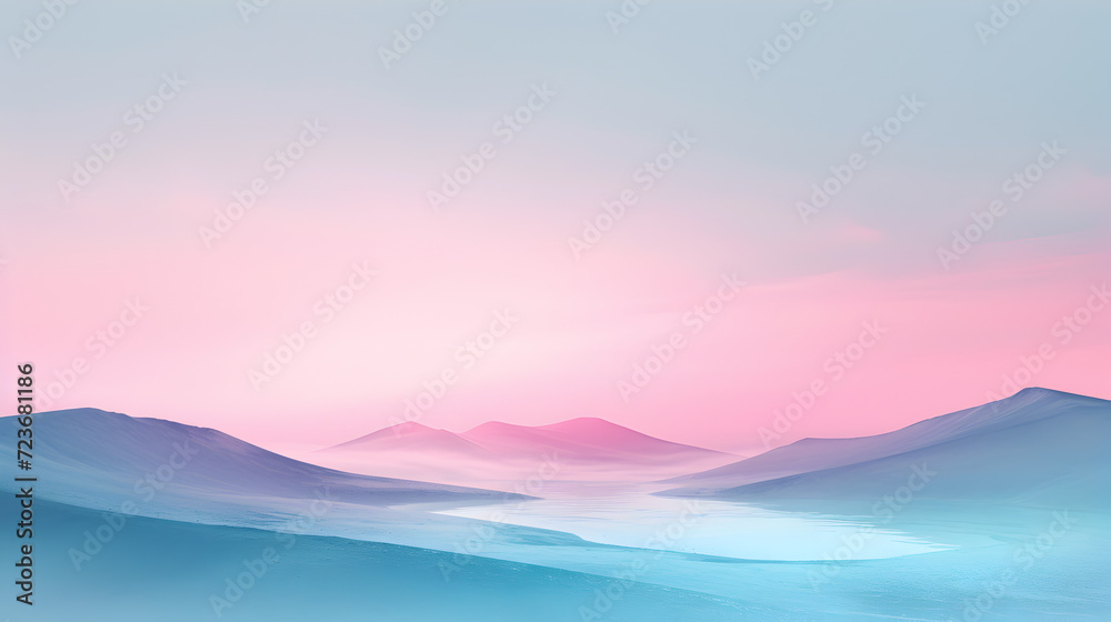 Tranquil Pink and Blue Mountain Landscape