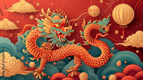 Chinese New Year 2024 the year of the Dragon Chinese , copy space, generative ai