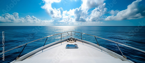 front ocean view from bow yacht. luxury romantic travel. photo