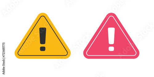 Caution exclamation mark sign icon triangle vector simple pictogram graphic red yellow alert set, hazard danger attention warn notice information image clipart